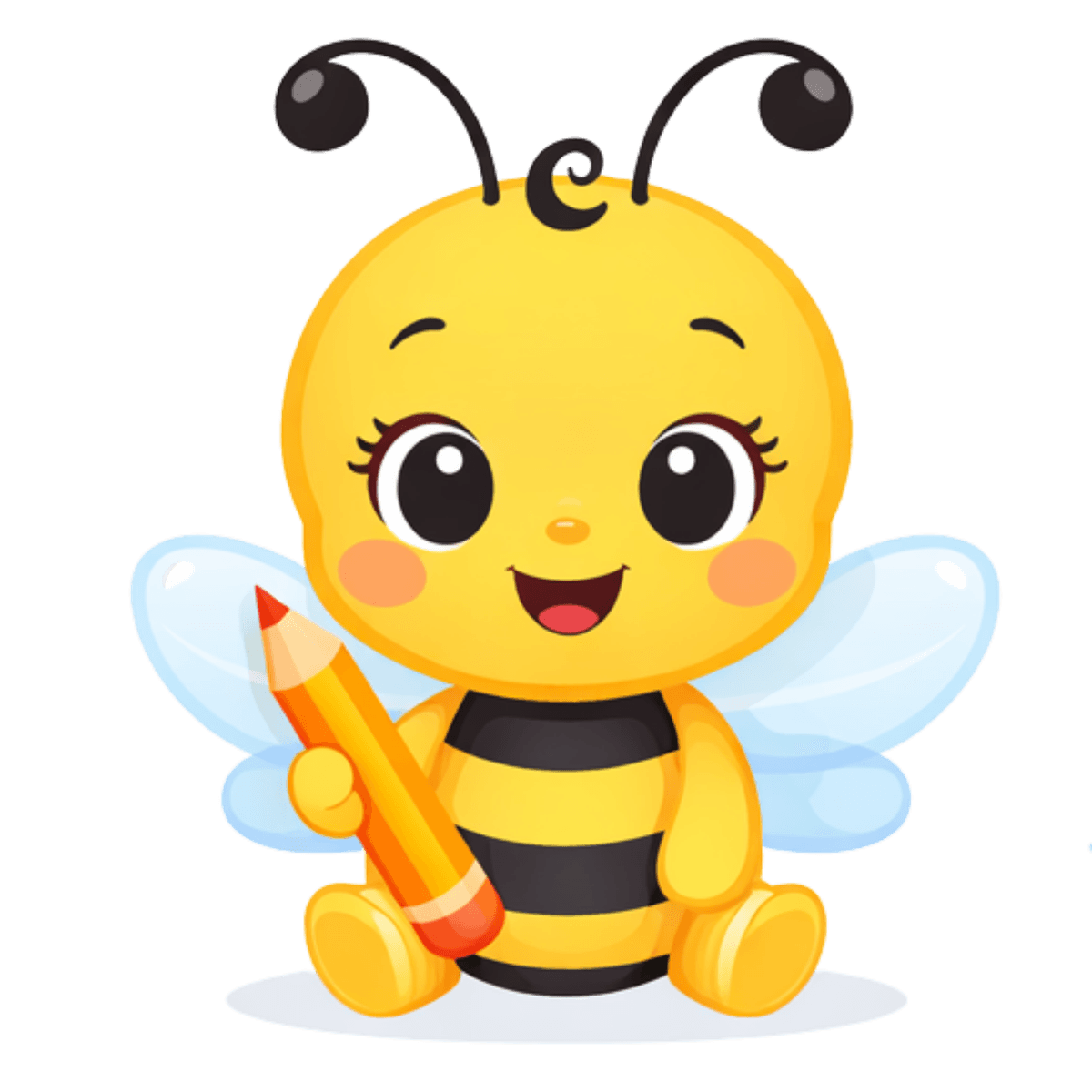 Mel sentada segurando um lápis, pronta para aprender