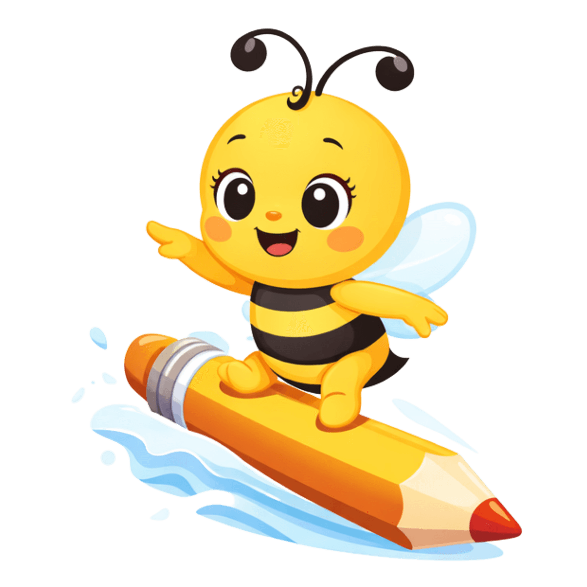 Mel surfando em um lápis com alegria