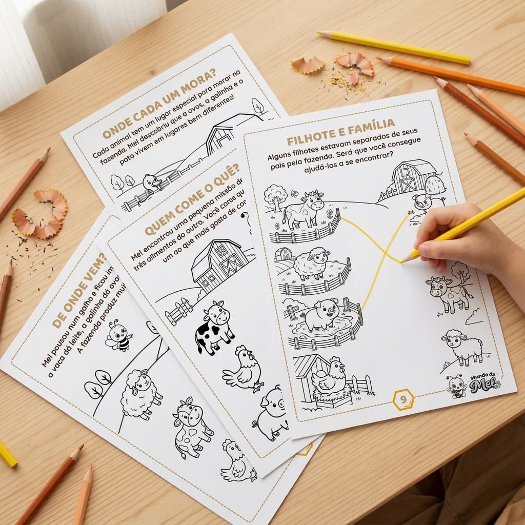 Páginas do bloco de Associação com atividades de ligar elementos