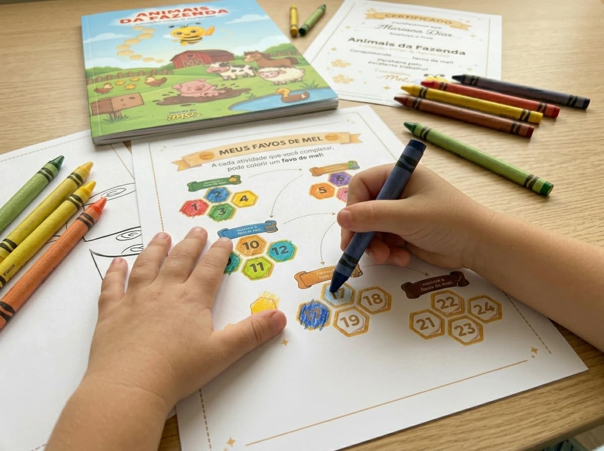 Criança colorindo o sistema de favos de mel