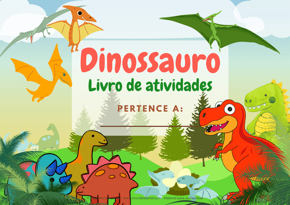 Capa do Kit Dinossauros - Livro de atividades com ilustracoes de dinossauros coloridos